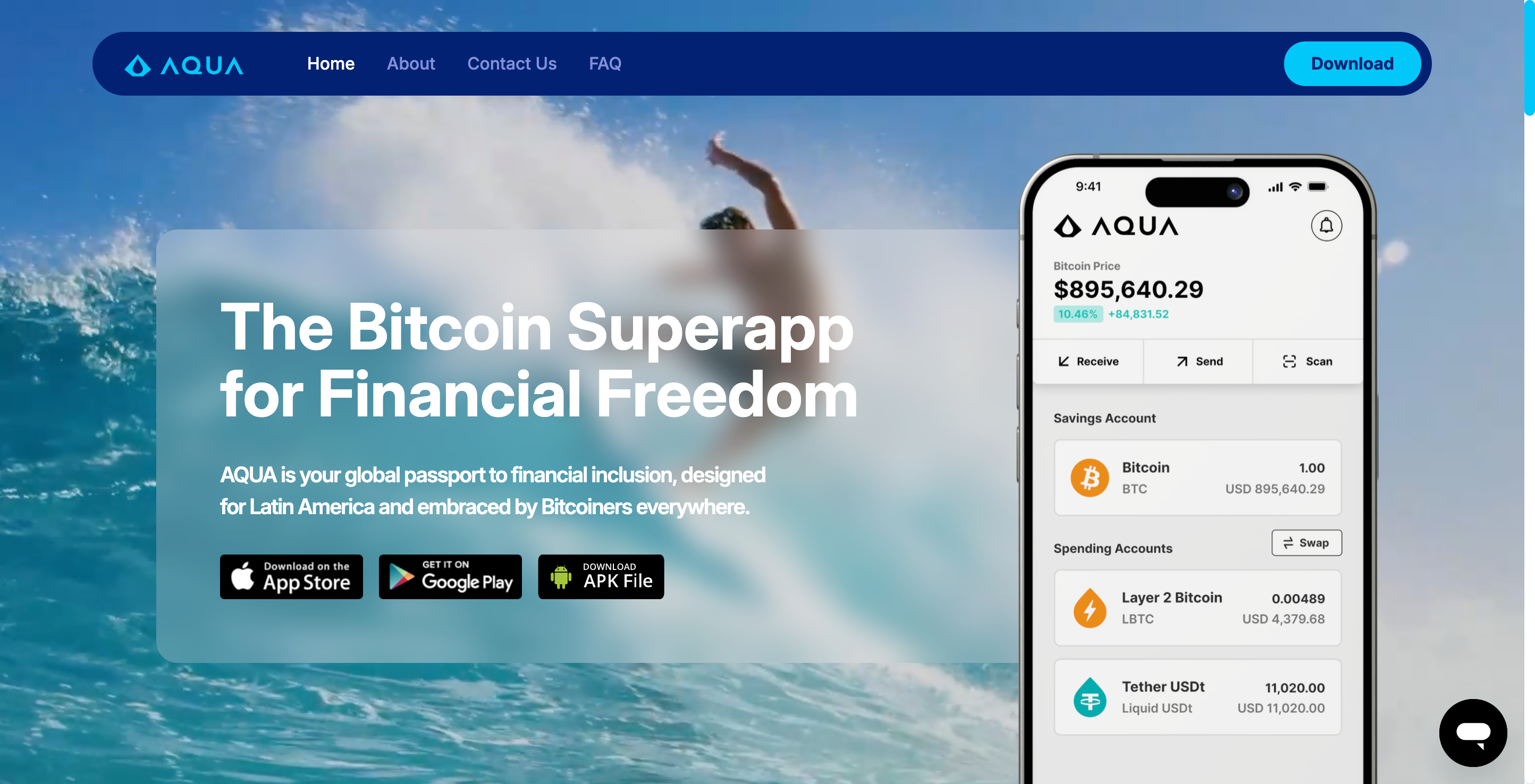 Screenshot of Aqua Wallet website