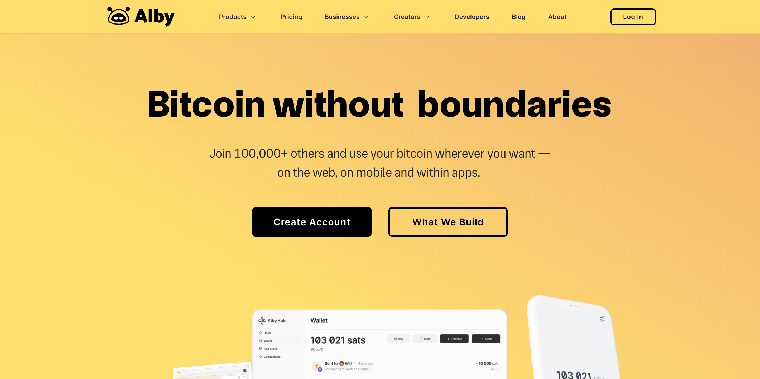 Screenshot of Alby website