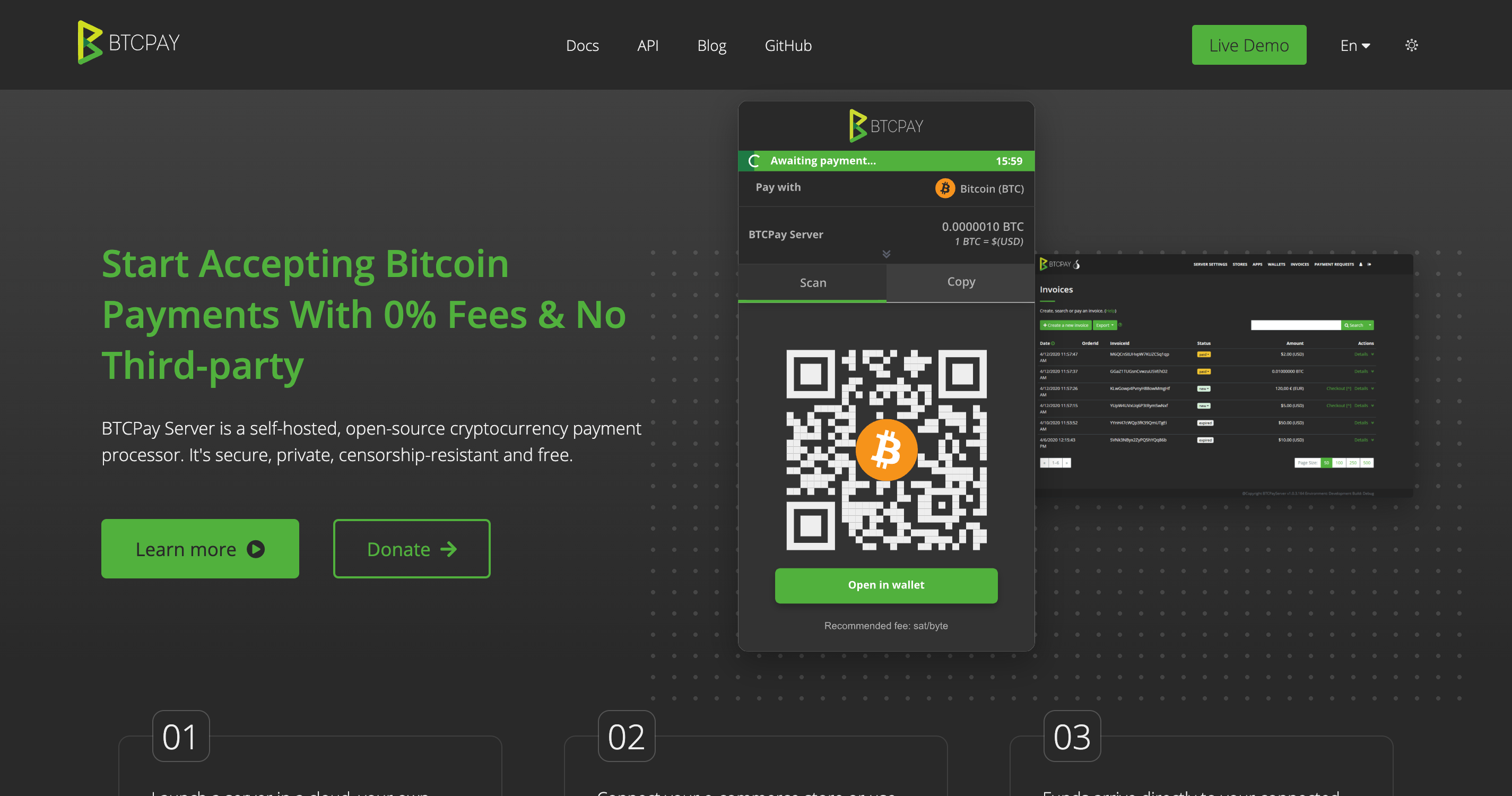 Screenshot of BTCPay Server website