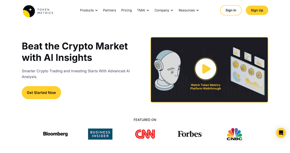 Screenshot of Token Metrics website