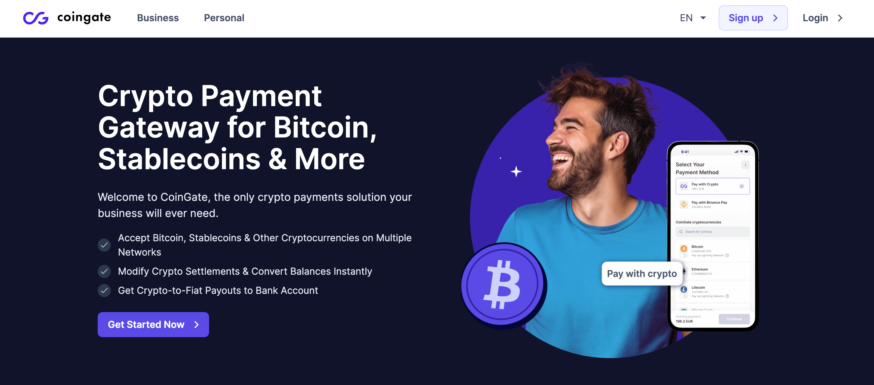 Screenshot of CoinGate website