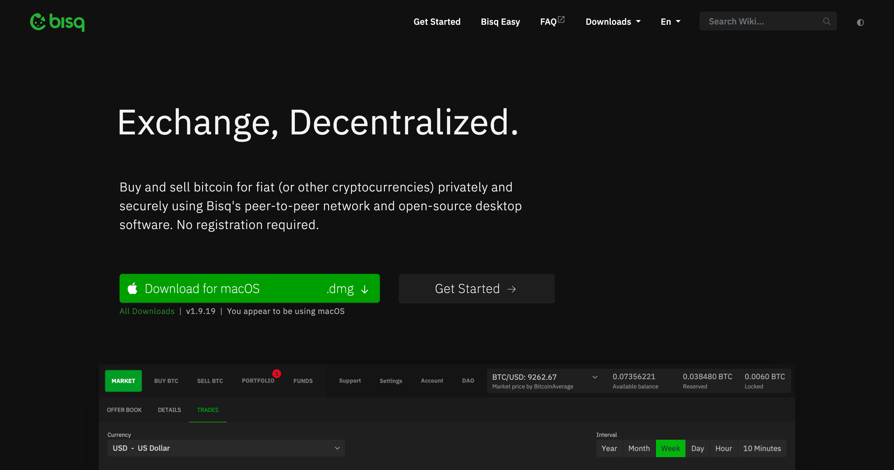 Screenshot of Bisq website