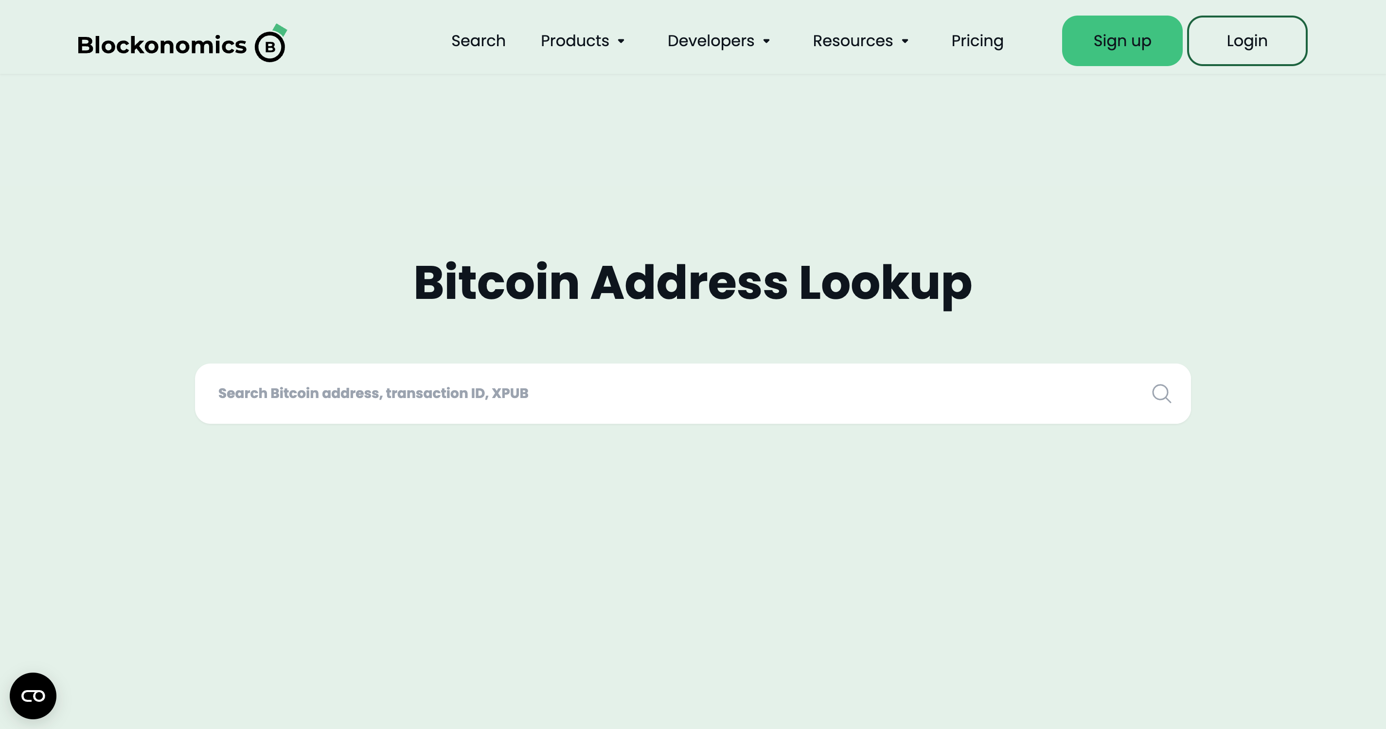 Screenshot of Blockonomics website