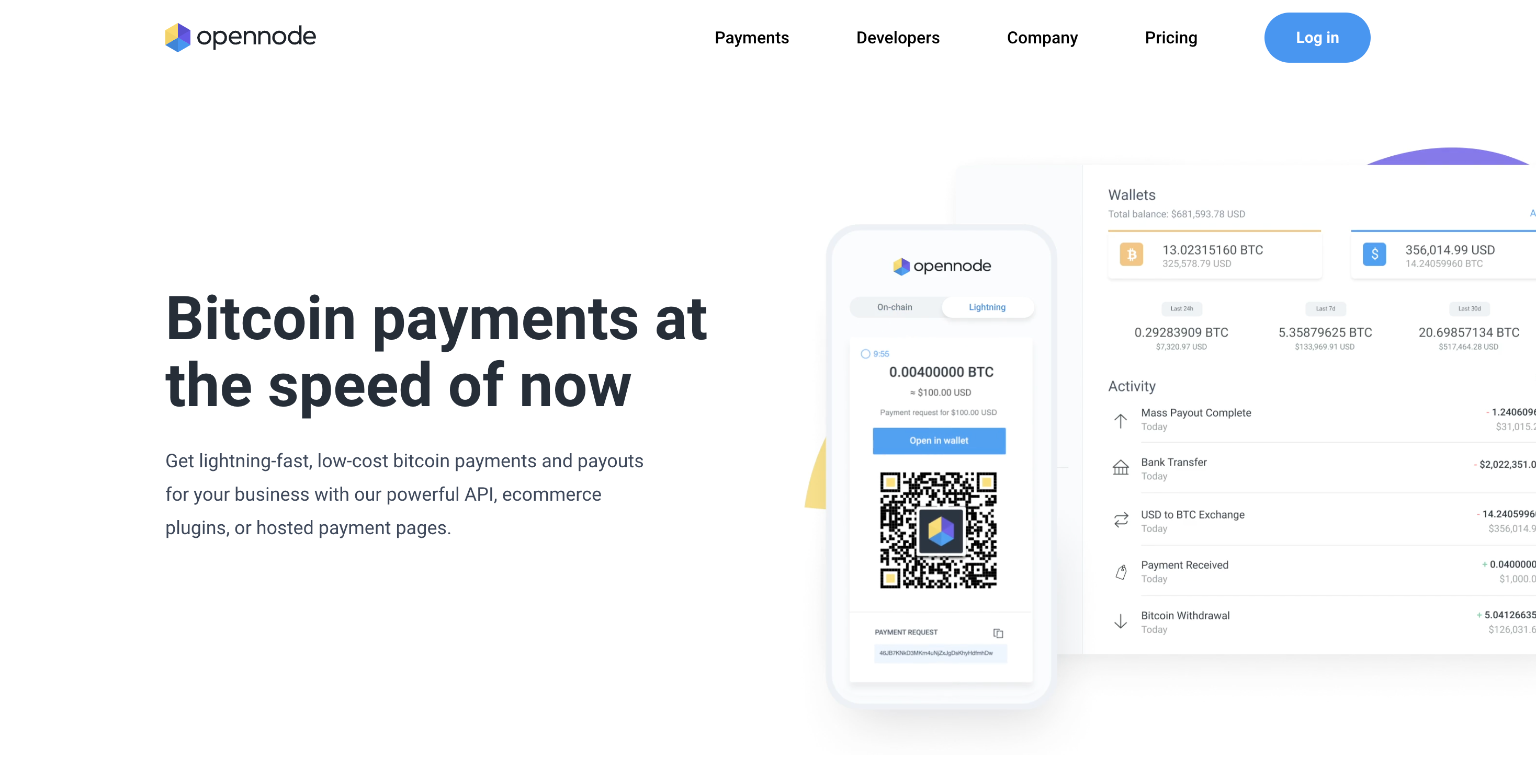 Screenshot of OpenNode website