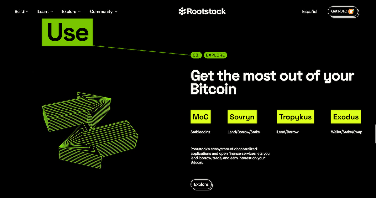Screenshot of Rootstock website