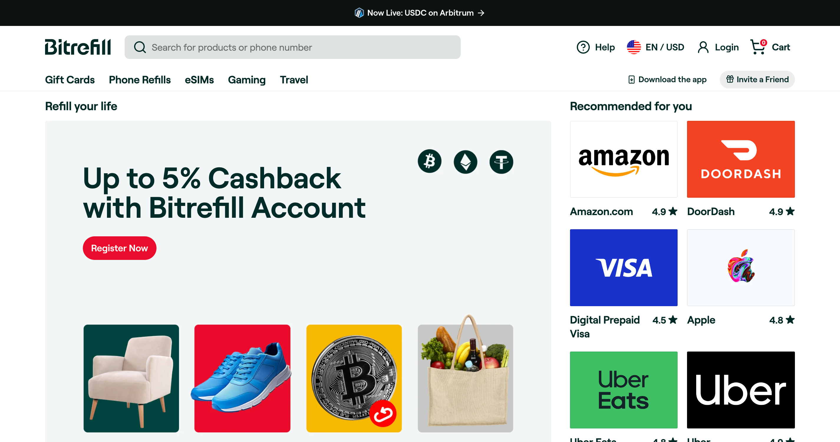 Screenshot of Bitrefill website