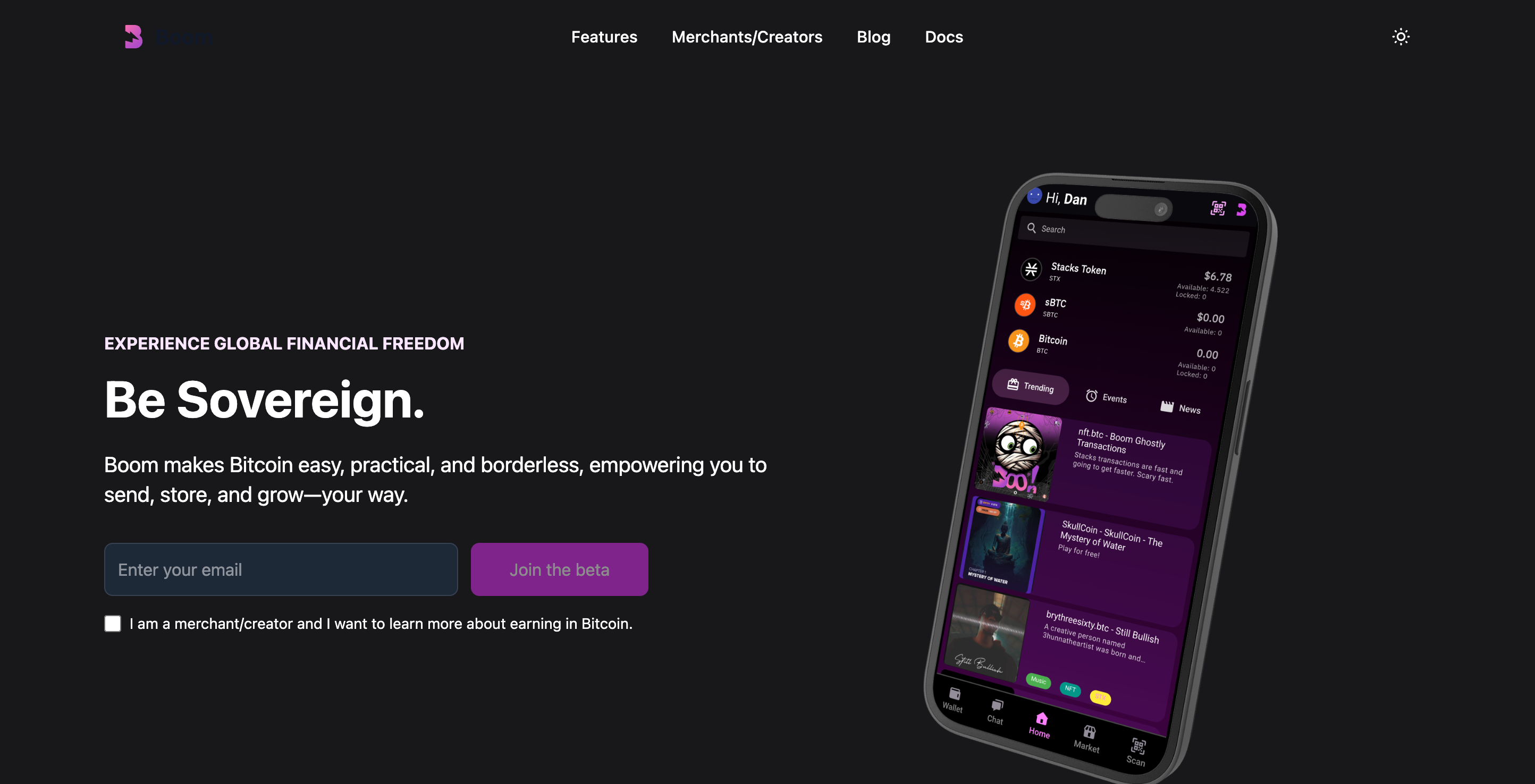 Screenshot of Boom website