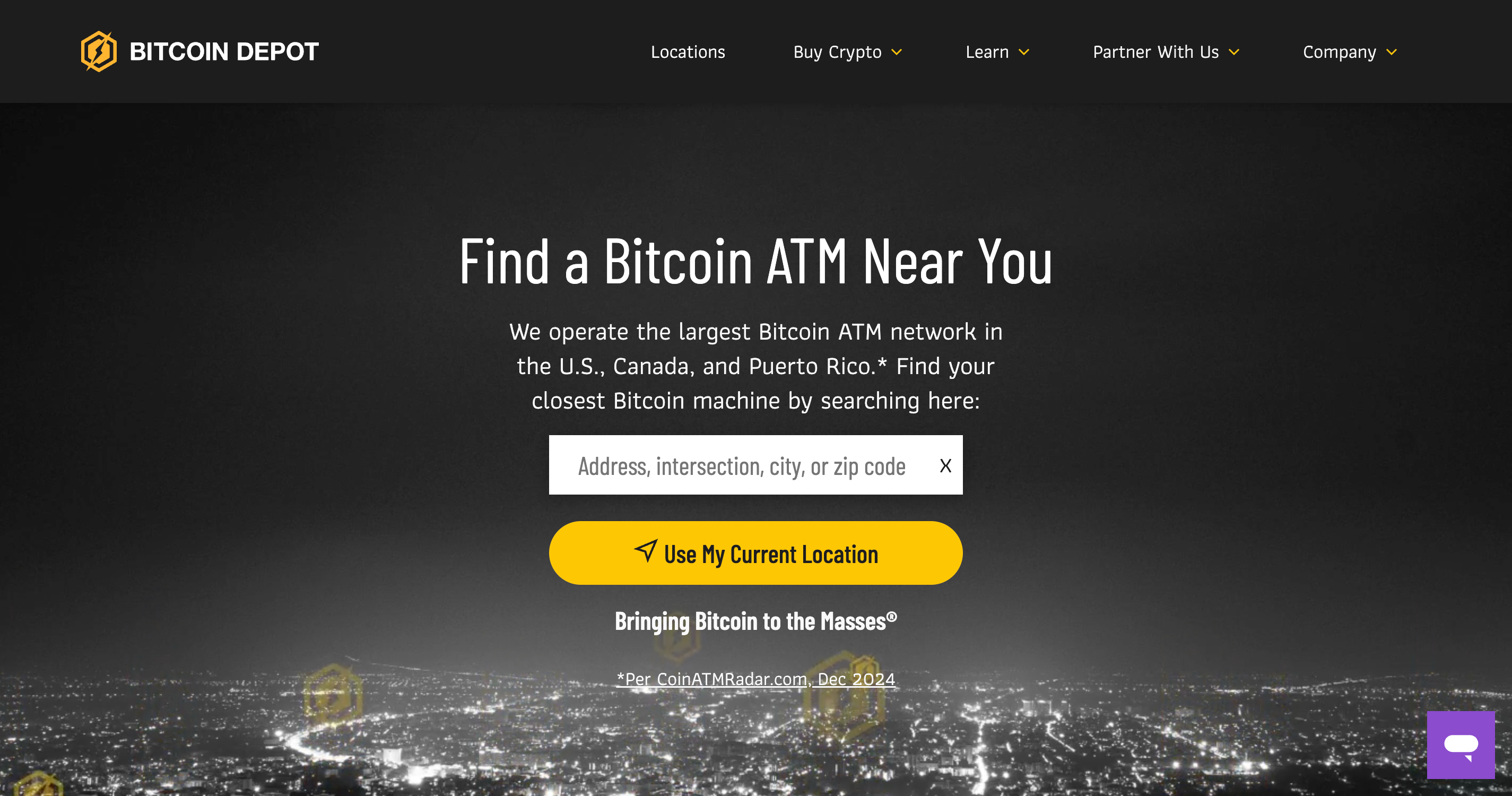 Screenshot of Bitcoin Depot website