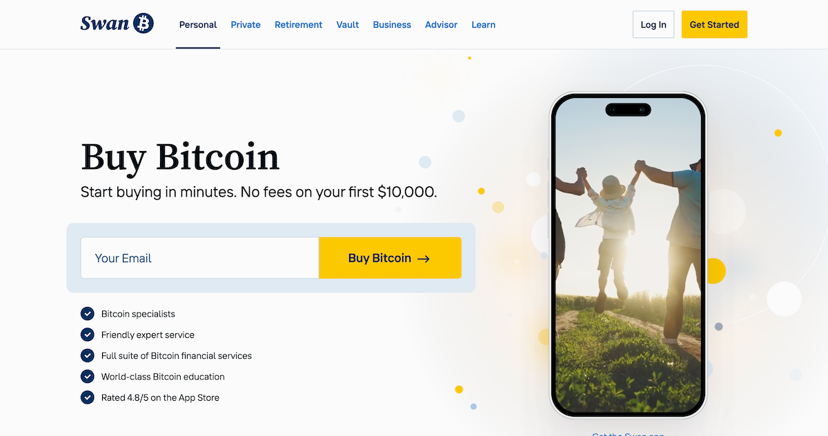Screenshot of Swan Bitcoin website