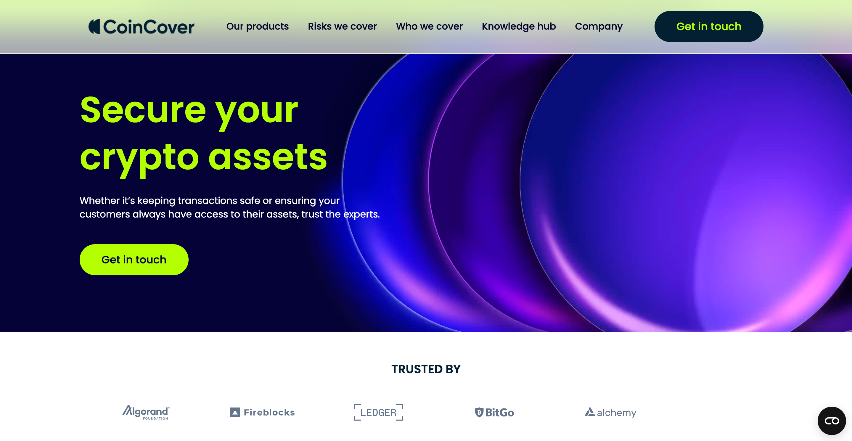 Screenshot of Coincover website