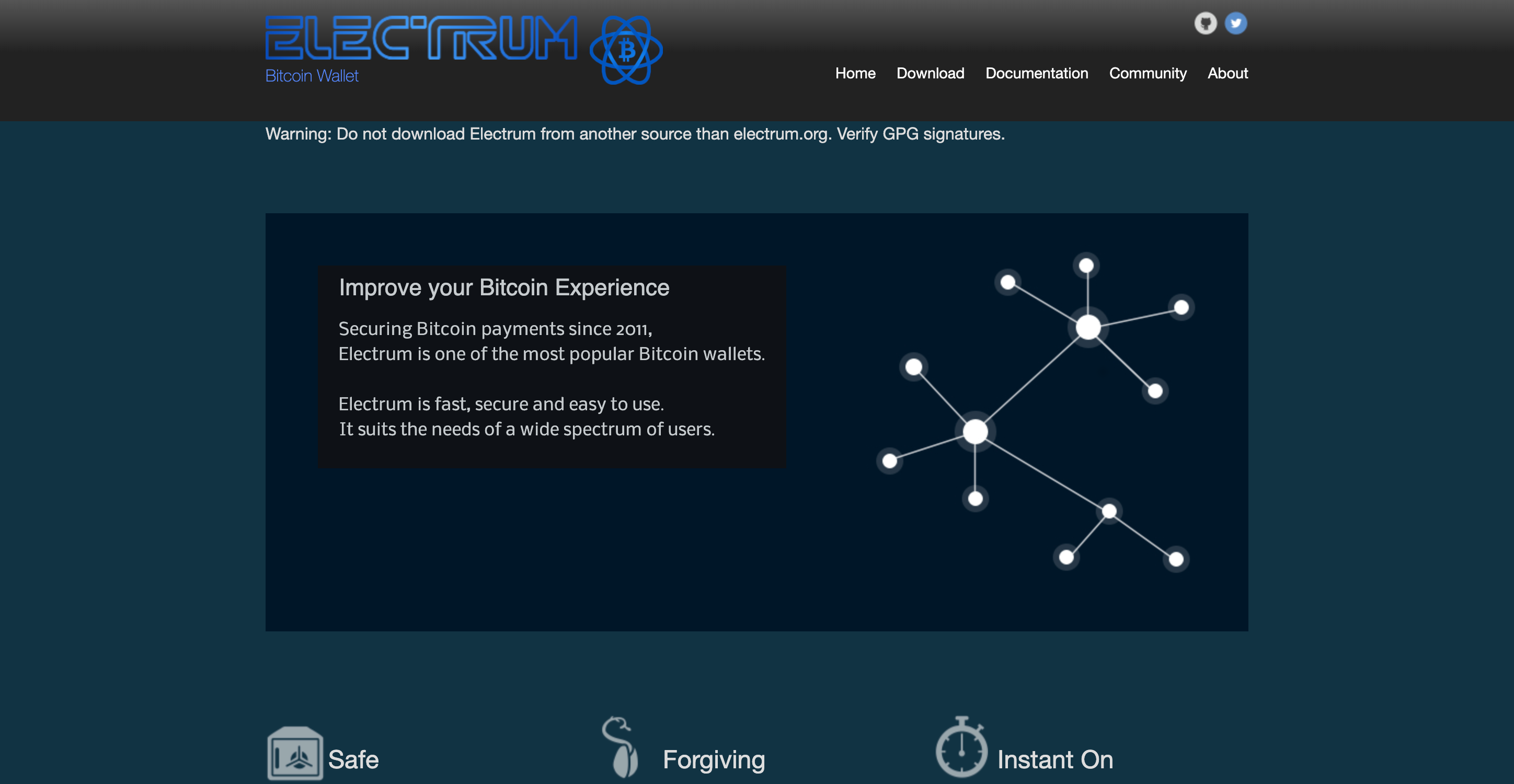 Screenshot of Electrum website