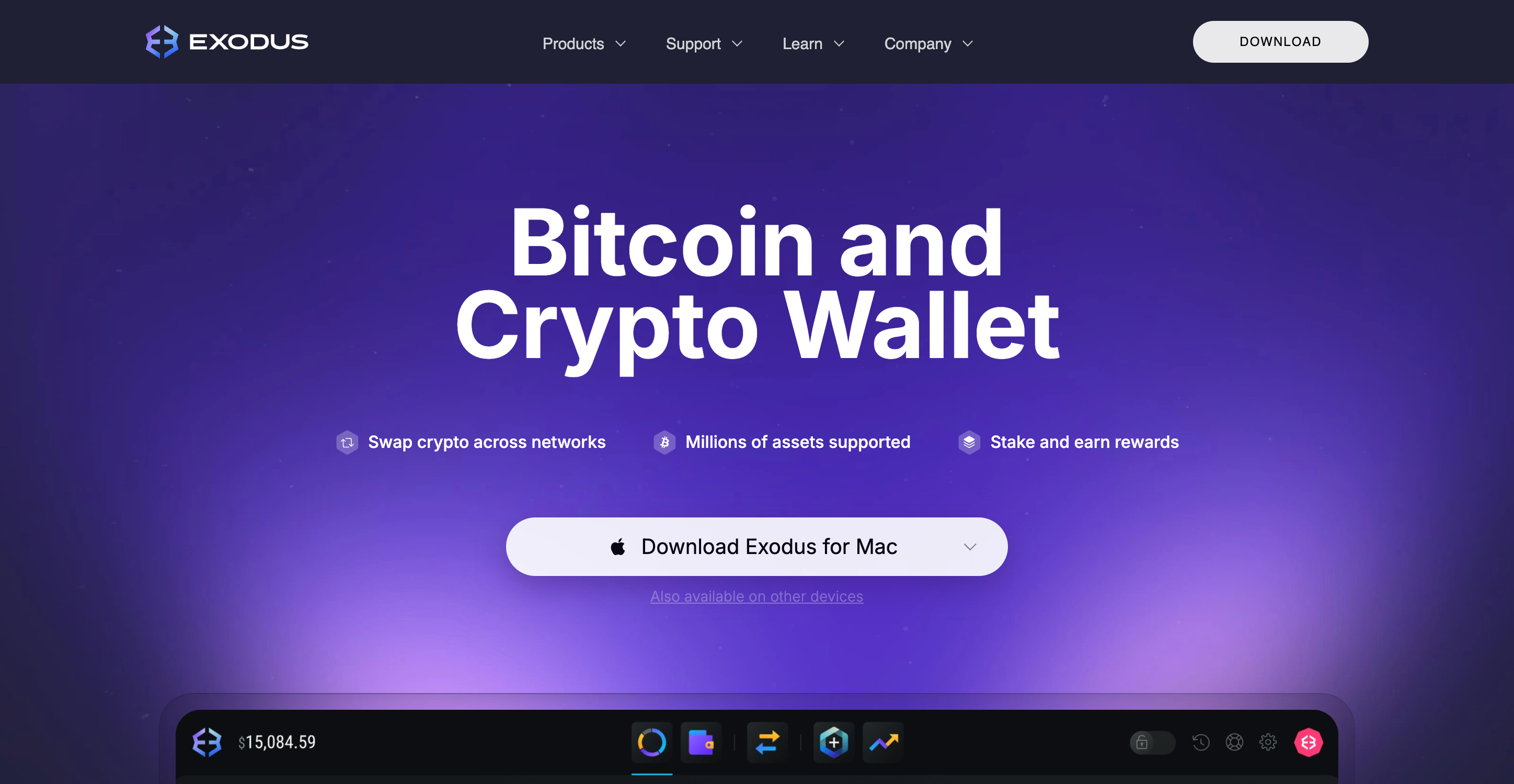 Screenshot of Exodus website
