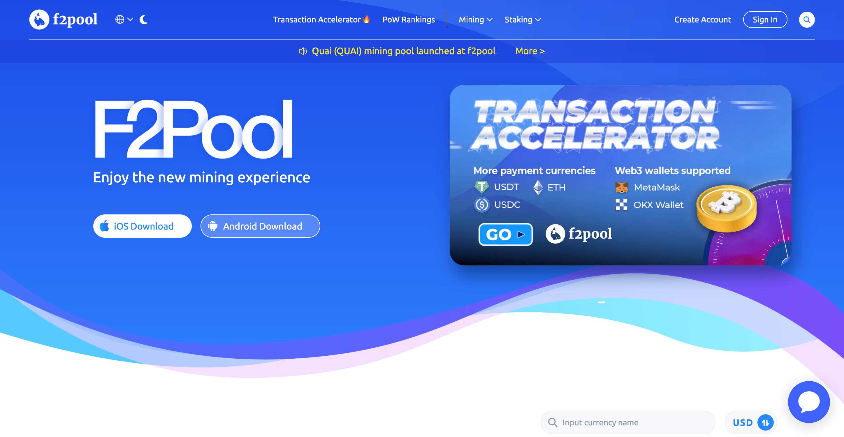 Screenshot of F2Pool website