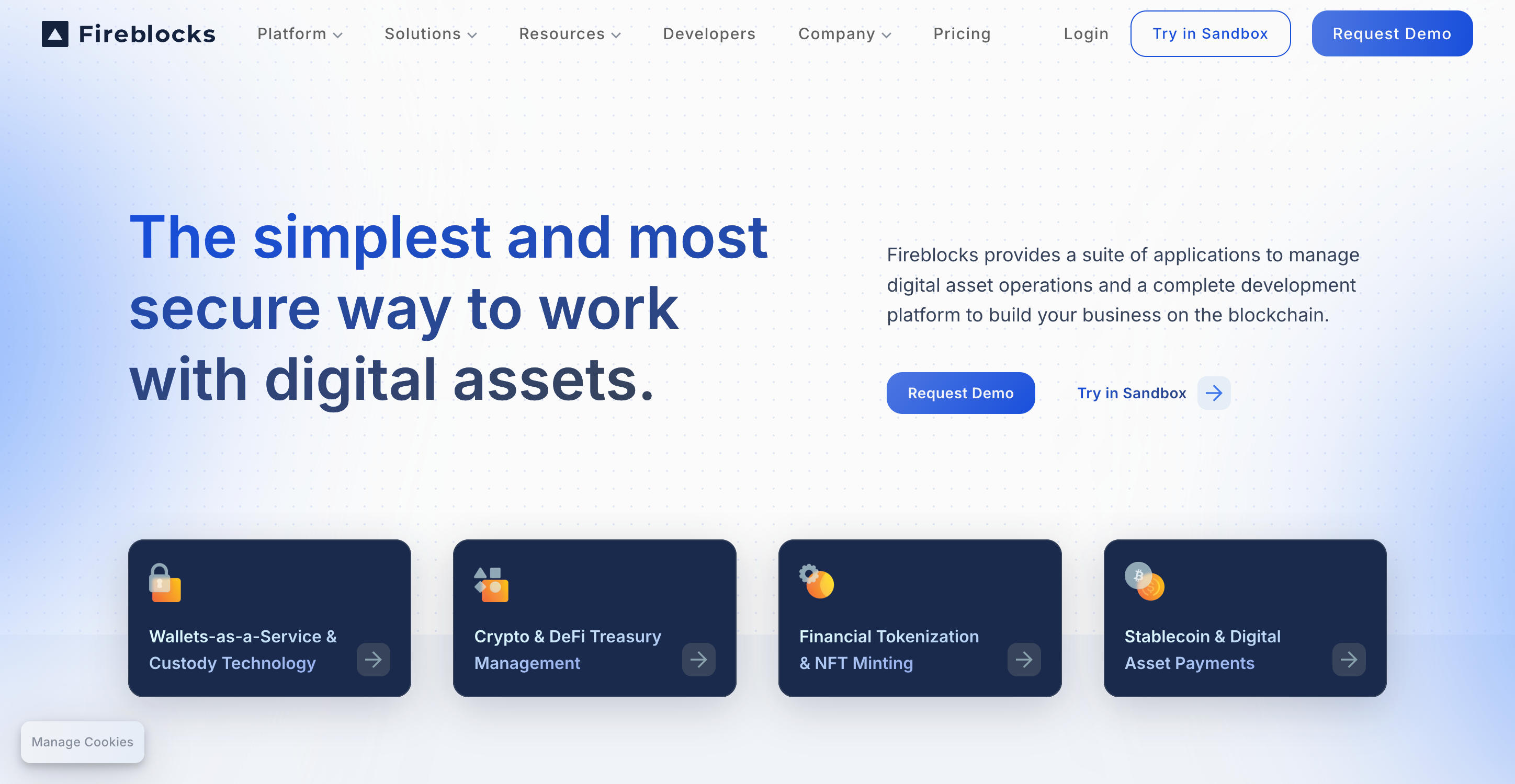 Screenshot of Fireblocks website