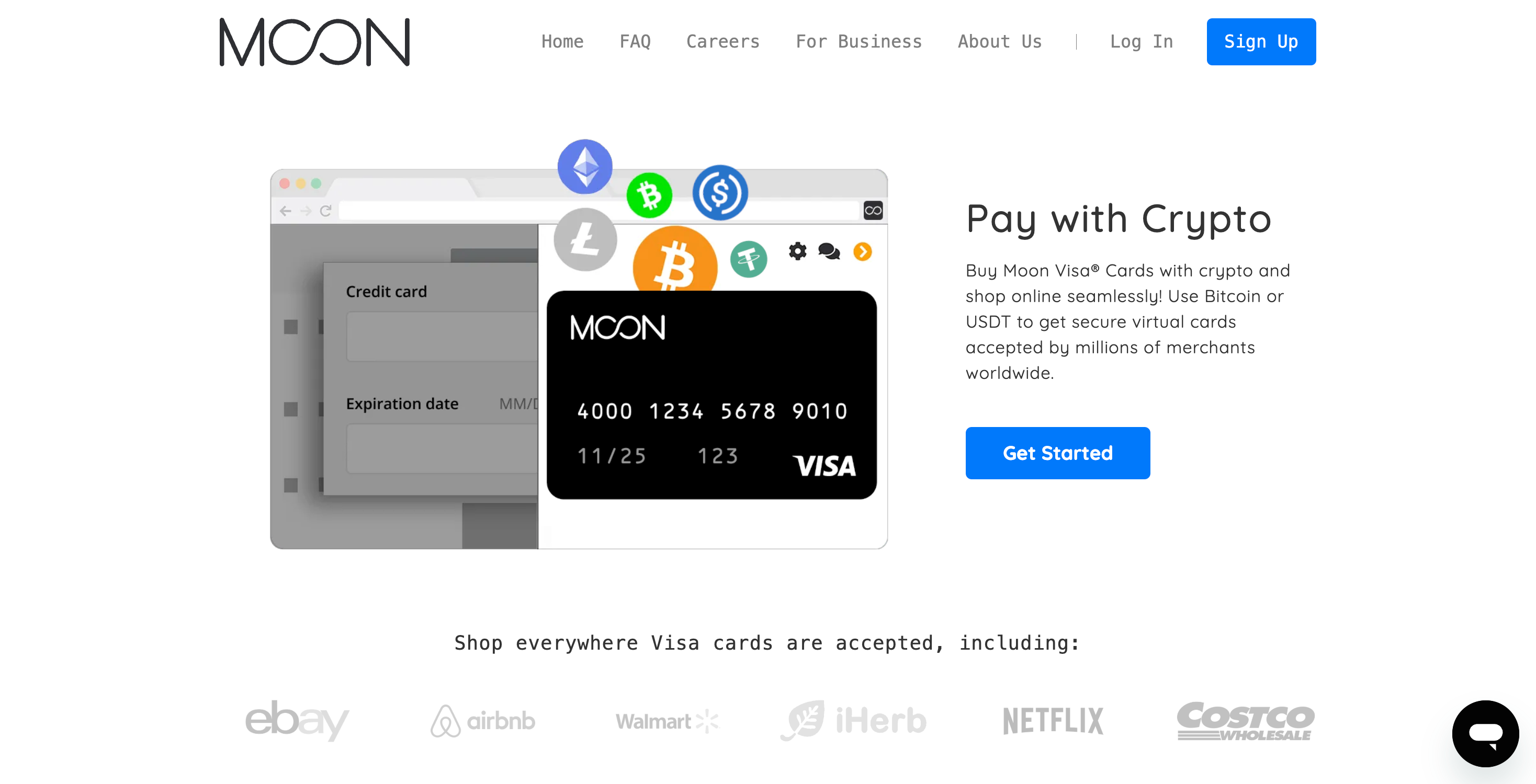 Screenshot of Moon Wallet website