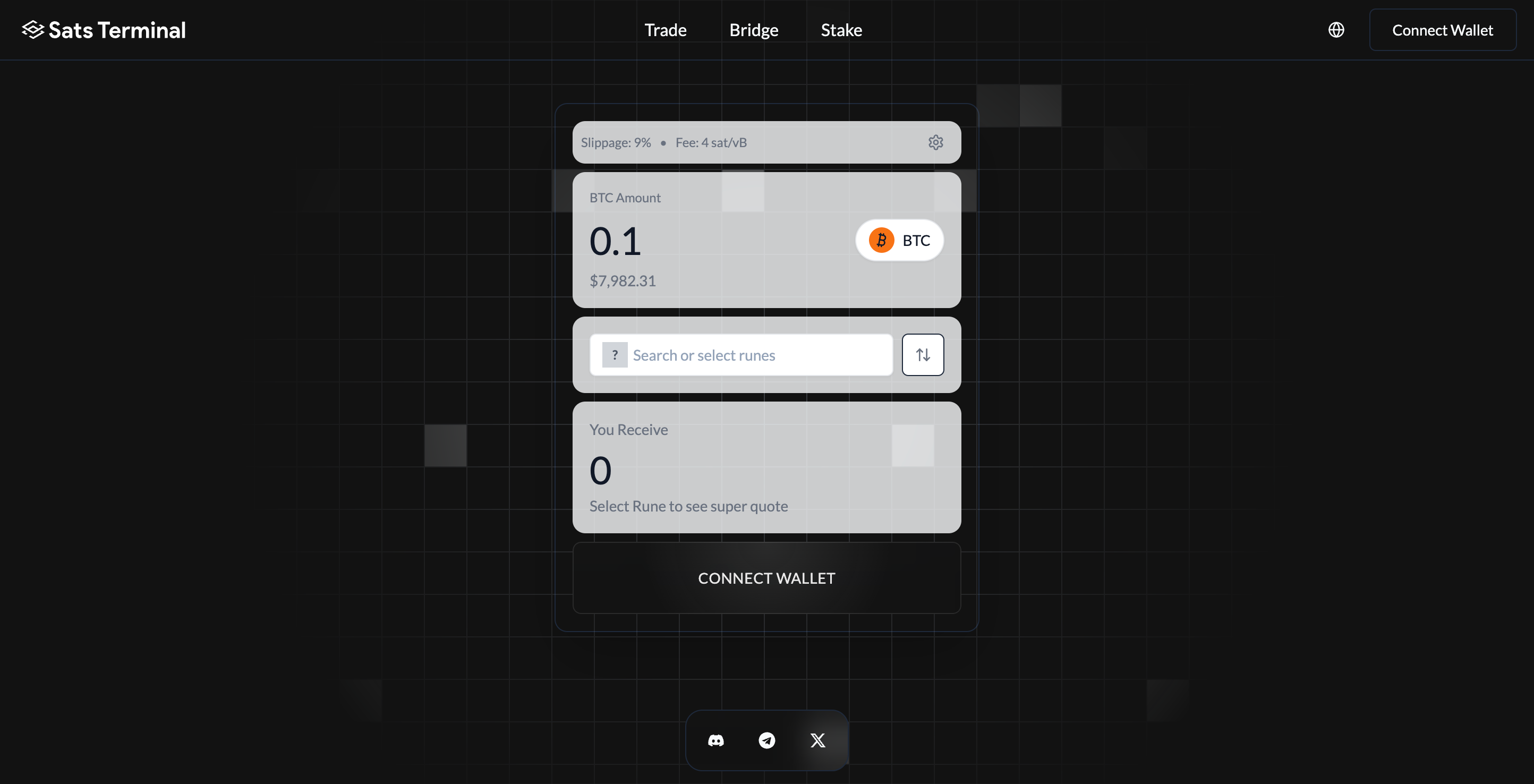 Screenshot of Sats Terminal website