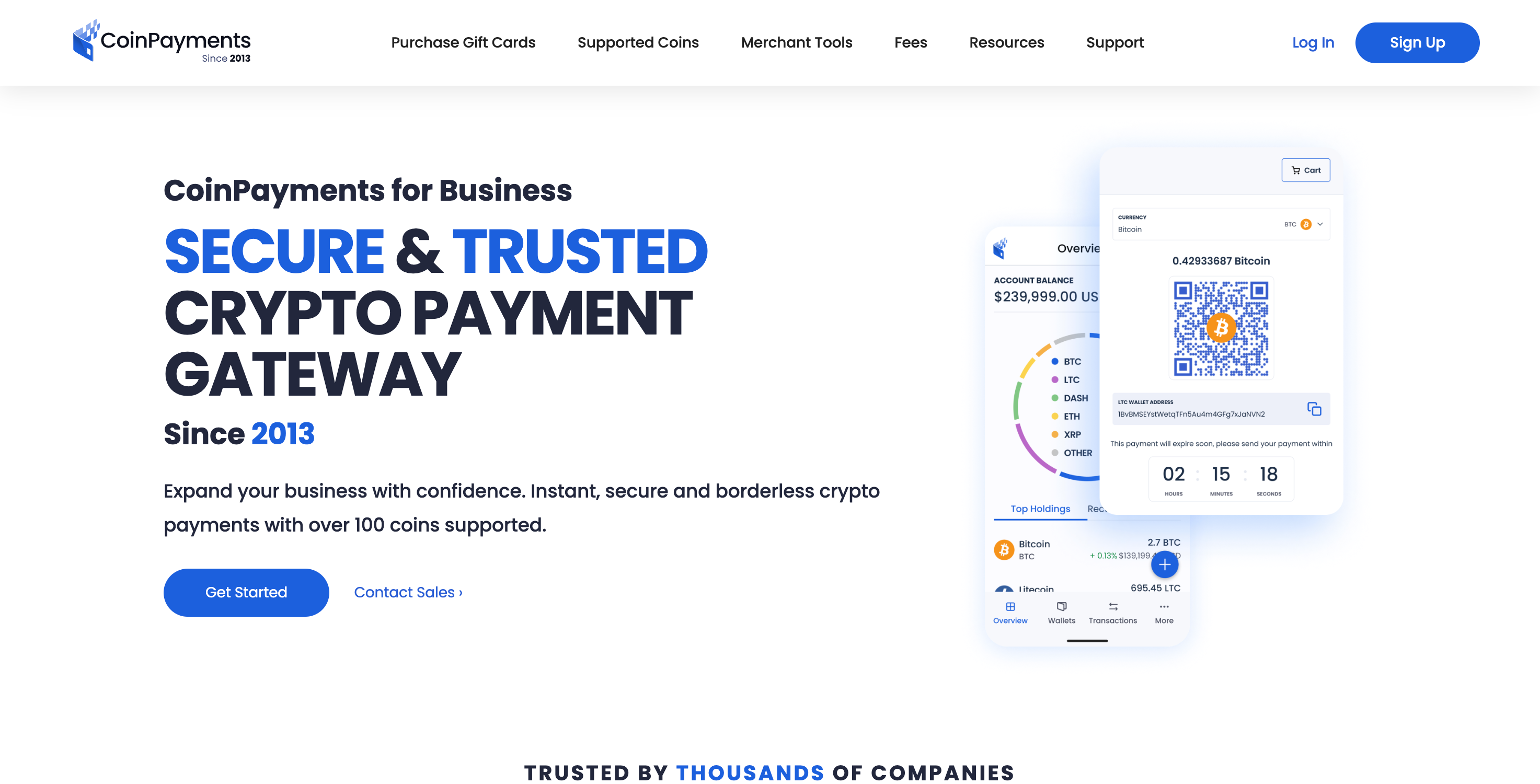 Screenshot of CoinPayments website