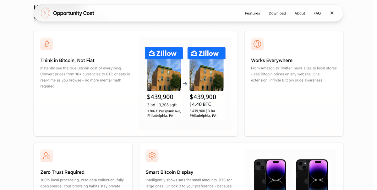 Screenshot of Opportunity Cost website
