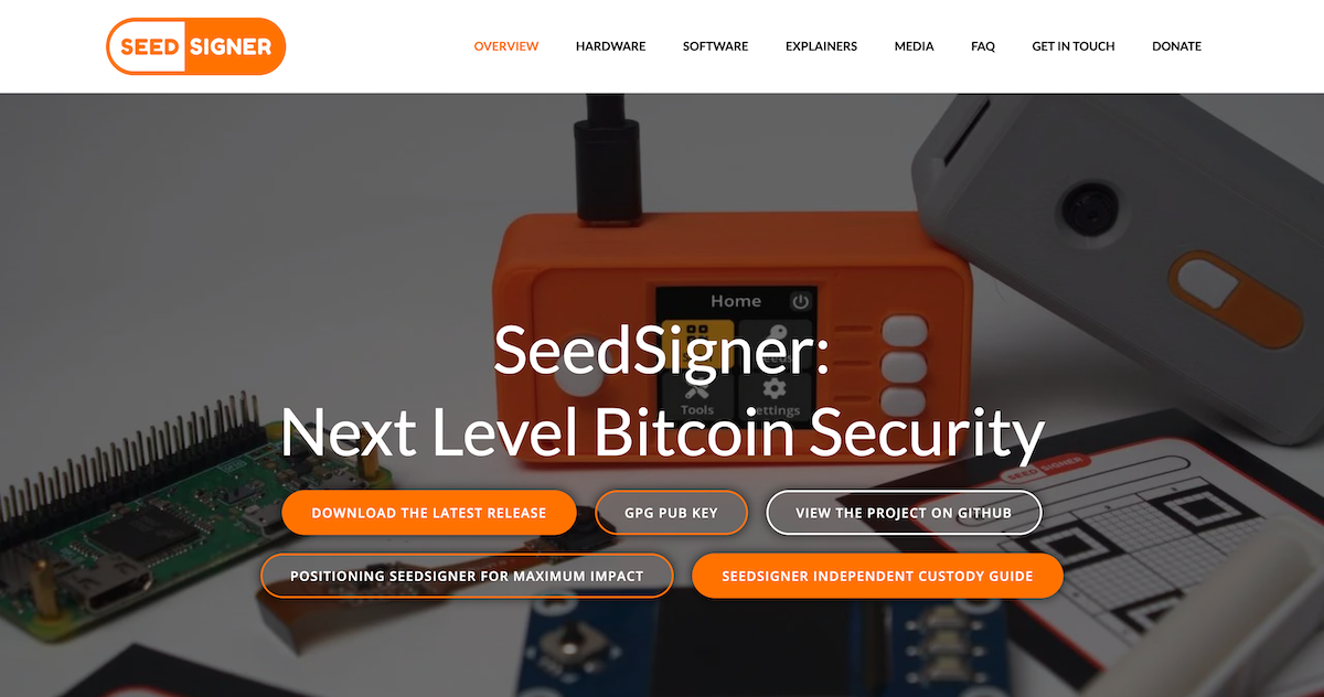 Screenshot of SeedSigner website
