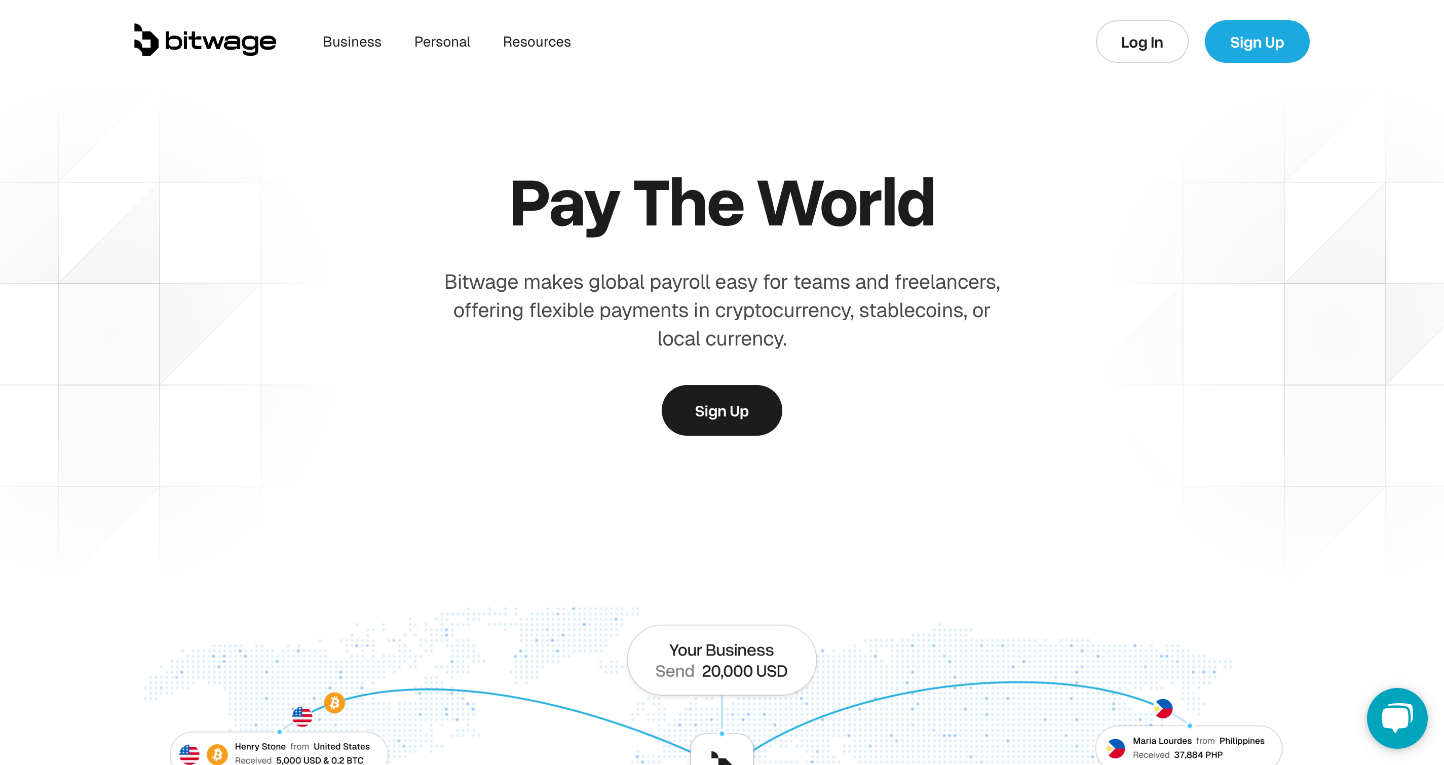 Screenshot of Bitwage website