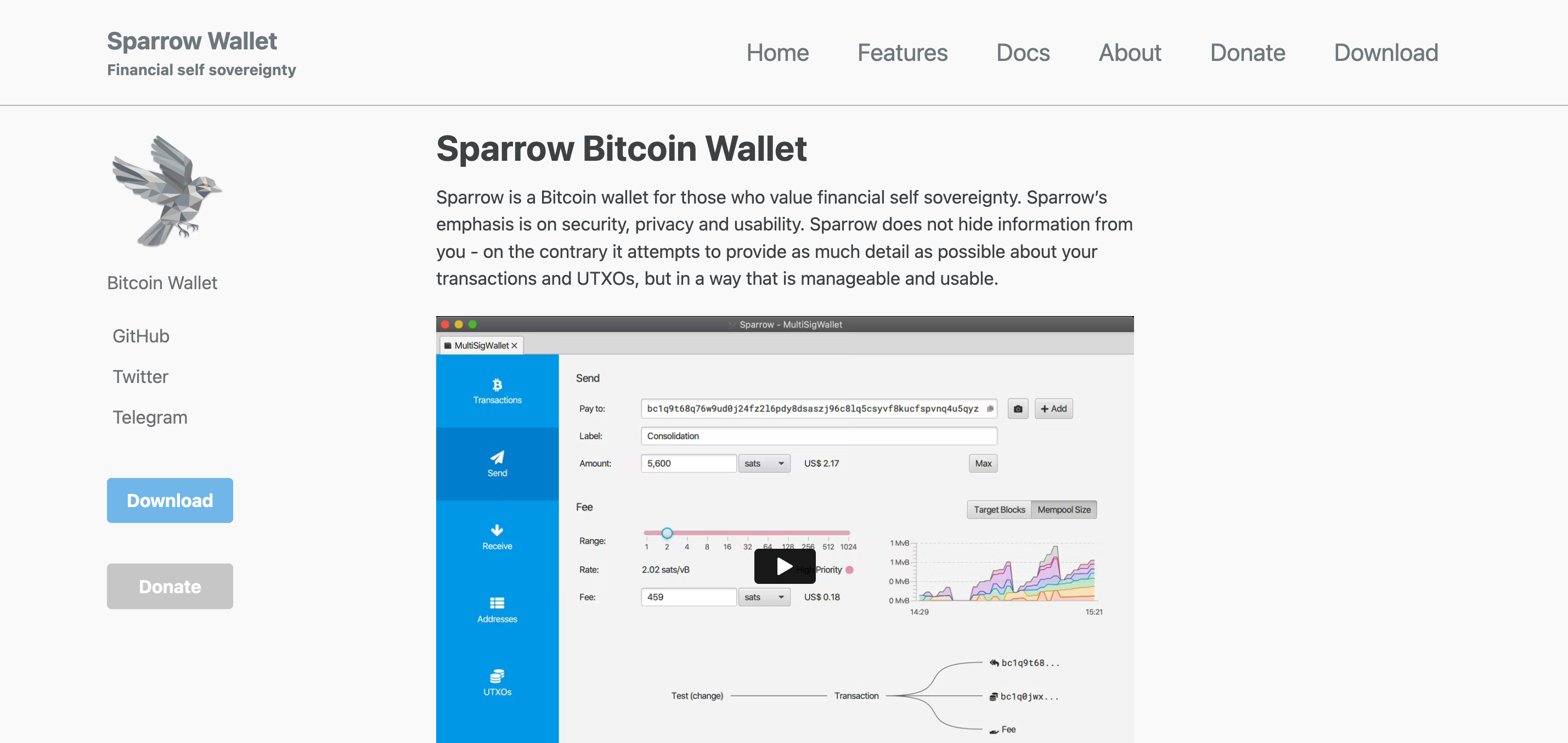Screenshot of Sparrow website