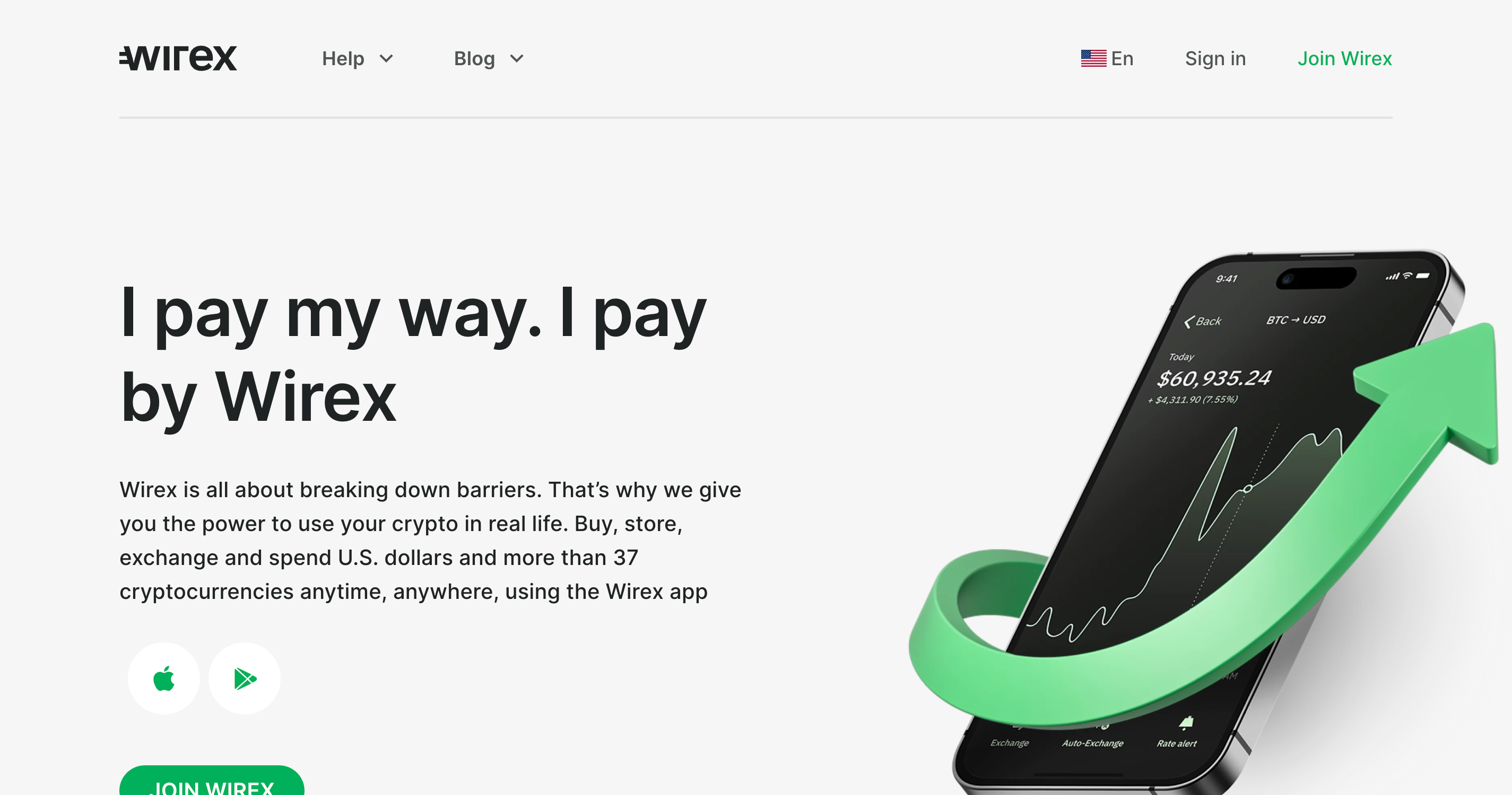 Screenshot of Wirex website