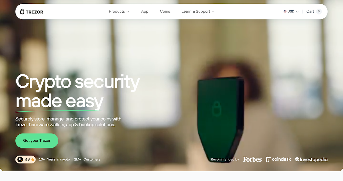 Screenshot of Trezor website
