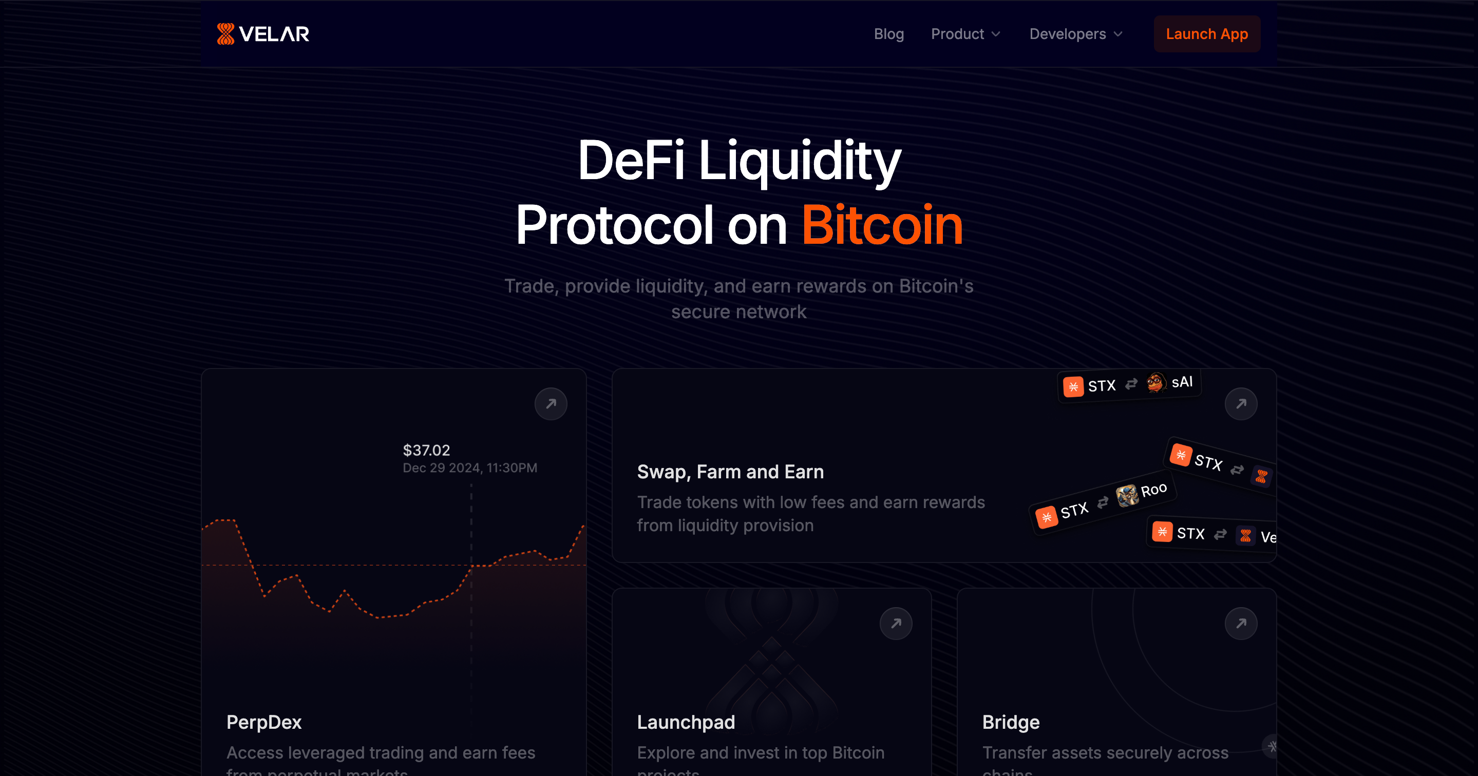 Screenshot of Velar website