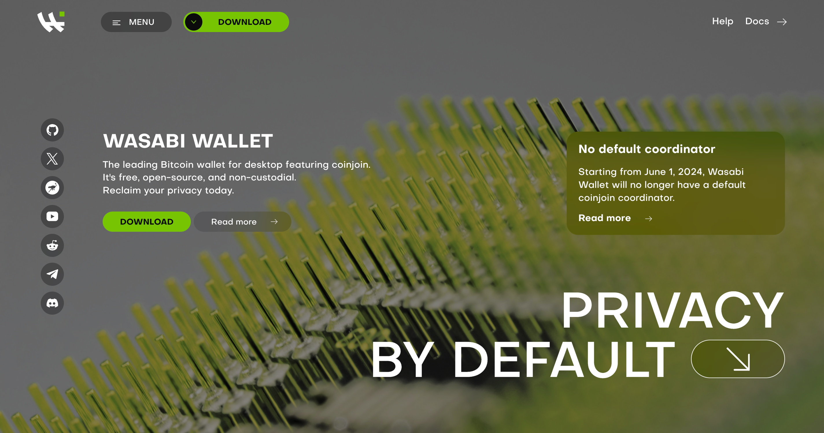 Screenshot of Wasabi Wallet website