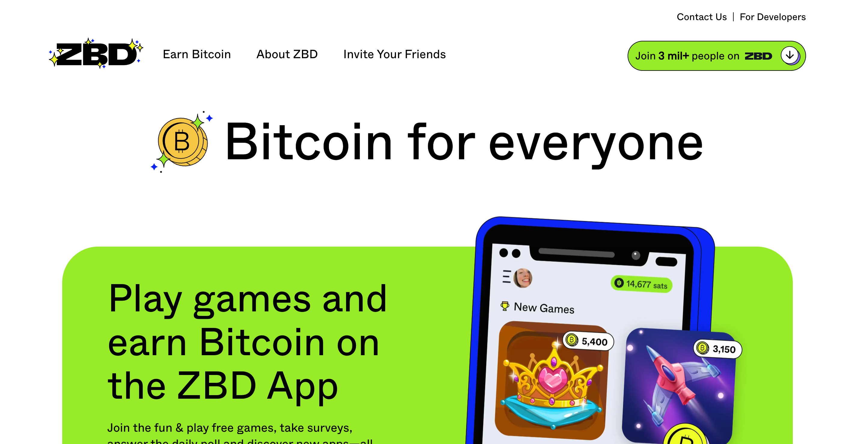 Screenshot of ZBD website