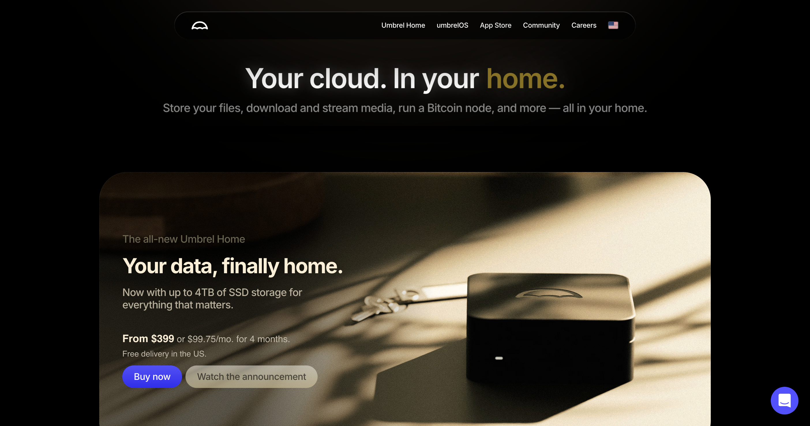 Screenshot of Umbrel website