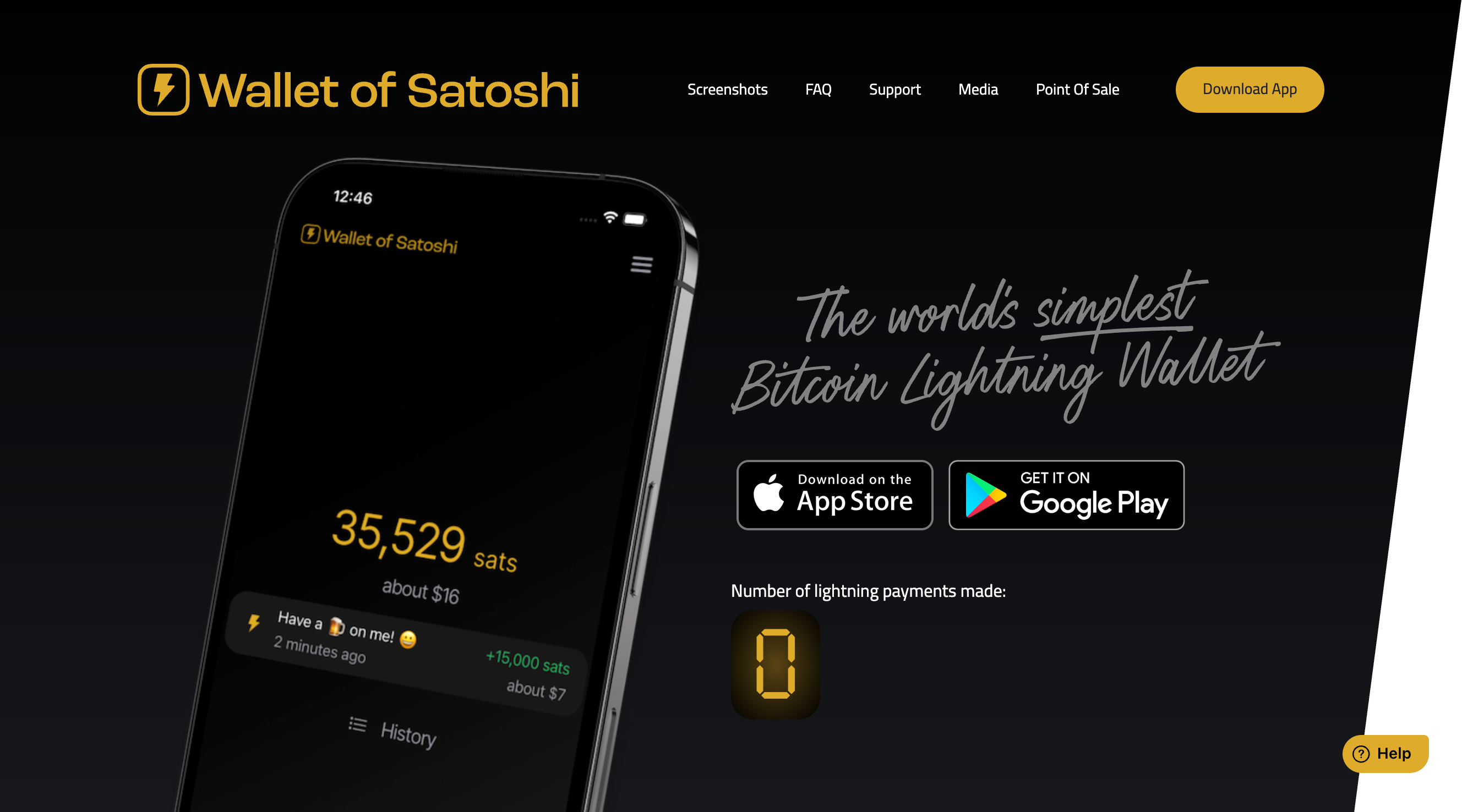 Screenshot of Wallet of Satoshi website
